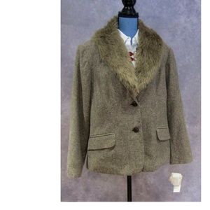 NWT Norton McNaughton Faux Fur Collar Blazer Tweed